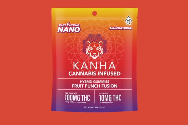 Nano Fruit Punch Hybrid Kanha Gummies available at KindPeoples Weed Dispensary in Santa Cruz.