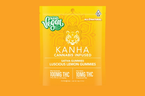 Vegan Sativa Luscious Lemon Kanha Nano Gummies available at KindPeoples Weed Dispensary in Santa Cruz.