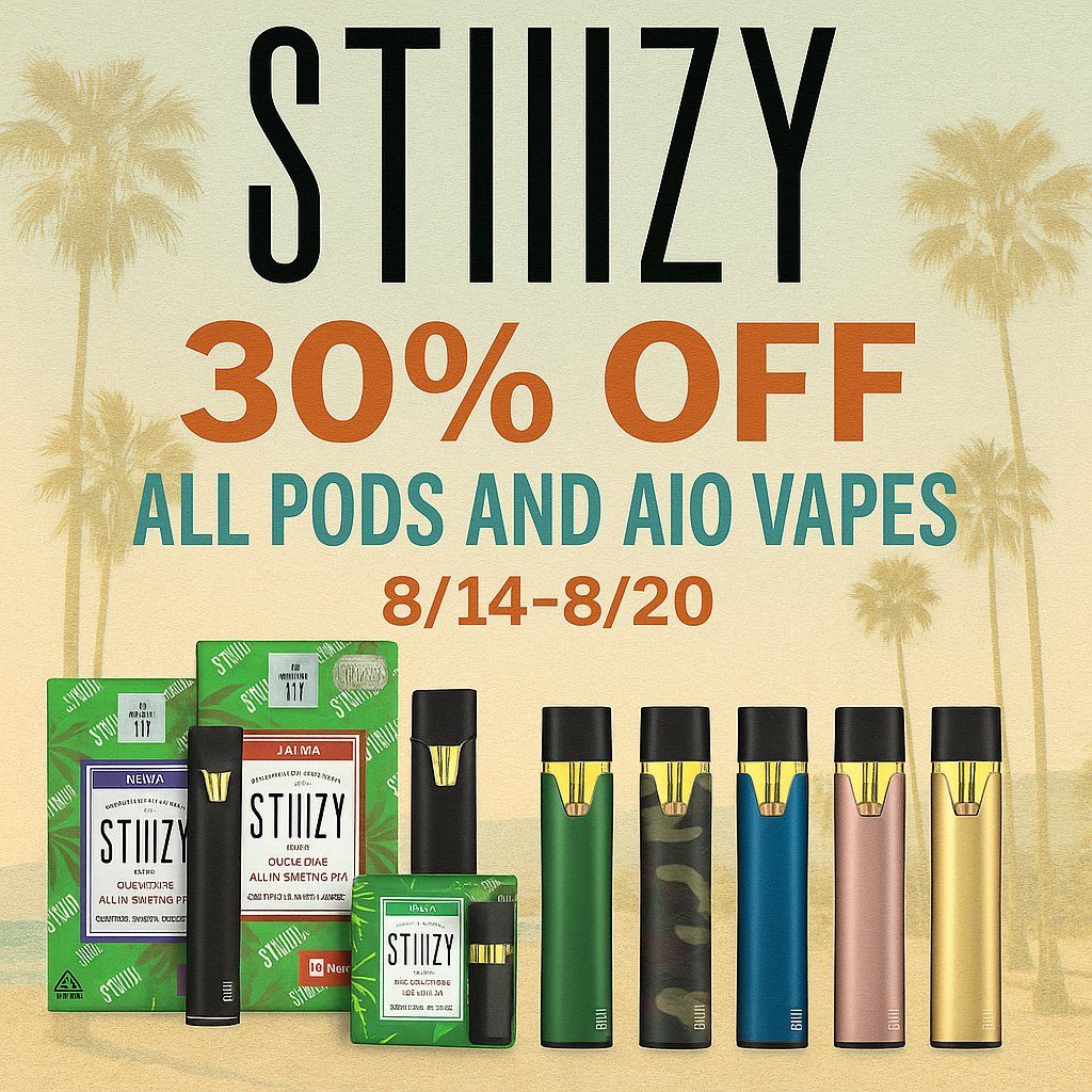 STIIIZY Vape Sale Santa Cruz – 30% off Pods and AIO vapes at KindPeoples August 14–20.