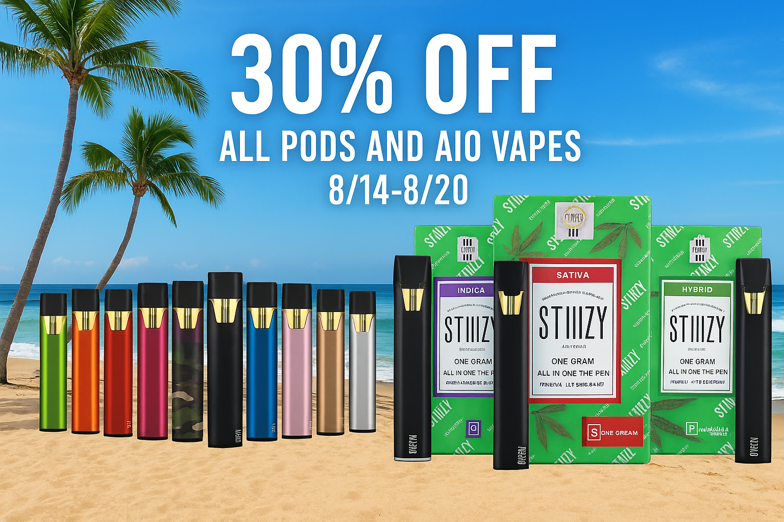 KindPeoples Santa Cruz STIIIZY Pod Sale – 30% off Blue Dream, Gelato, and OG Kush vapes.